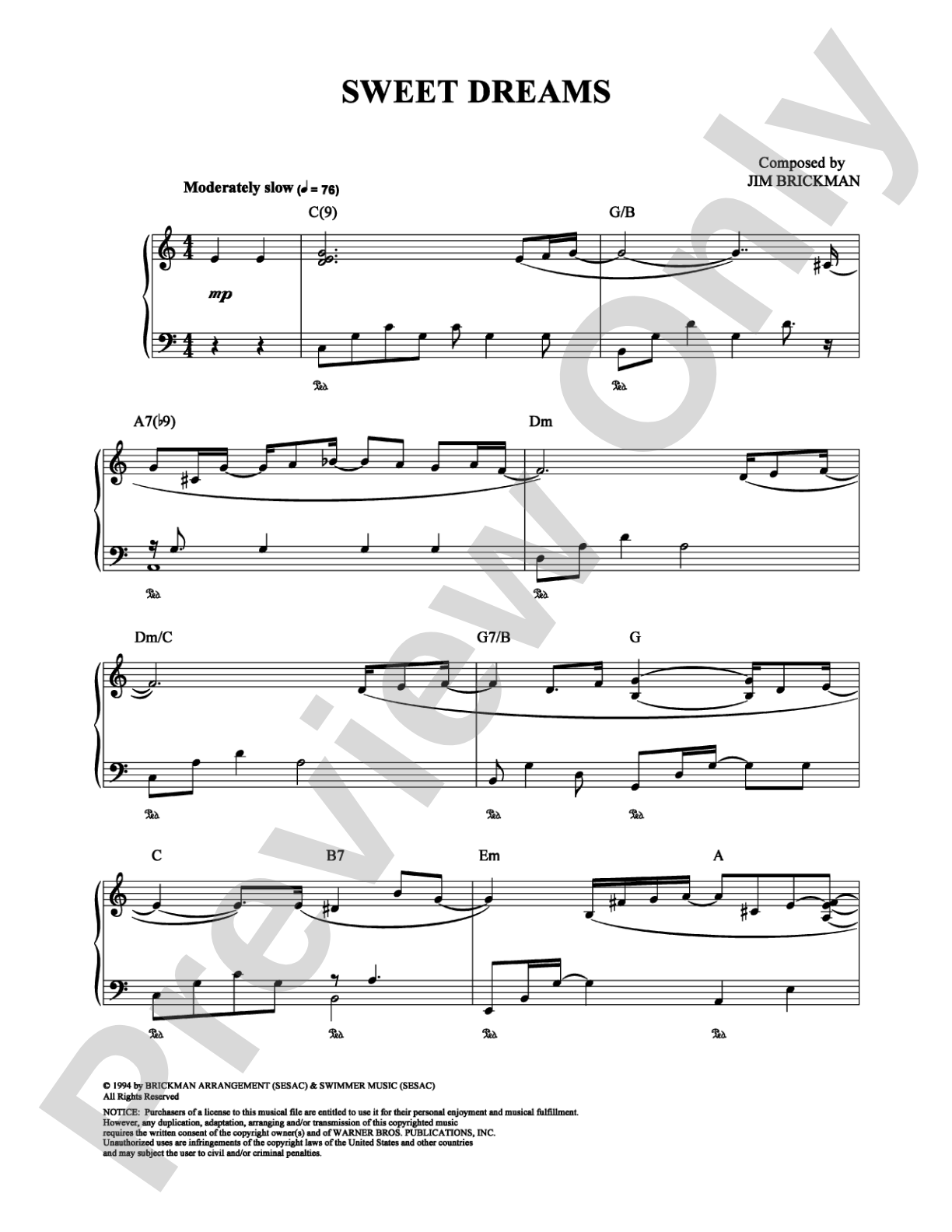 Sweet Dreams: Piano Digital Sheet Music