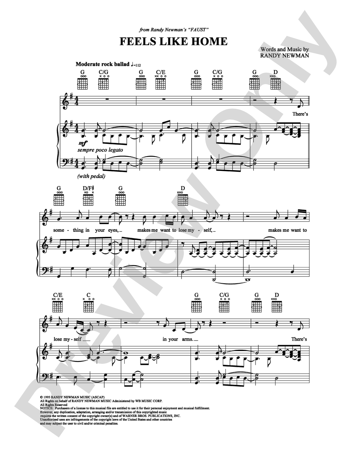 Feels Like Home: Piano/Vocal/Chords Digital Sheet Music
