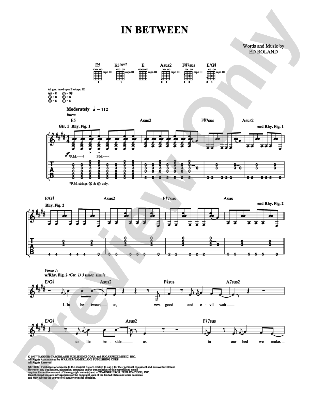 In Between: Guitar TAB Digital Sheet Music