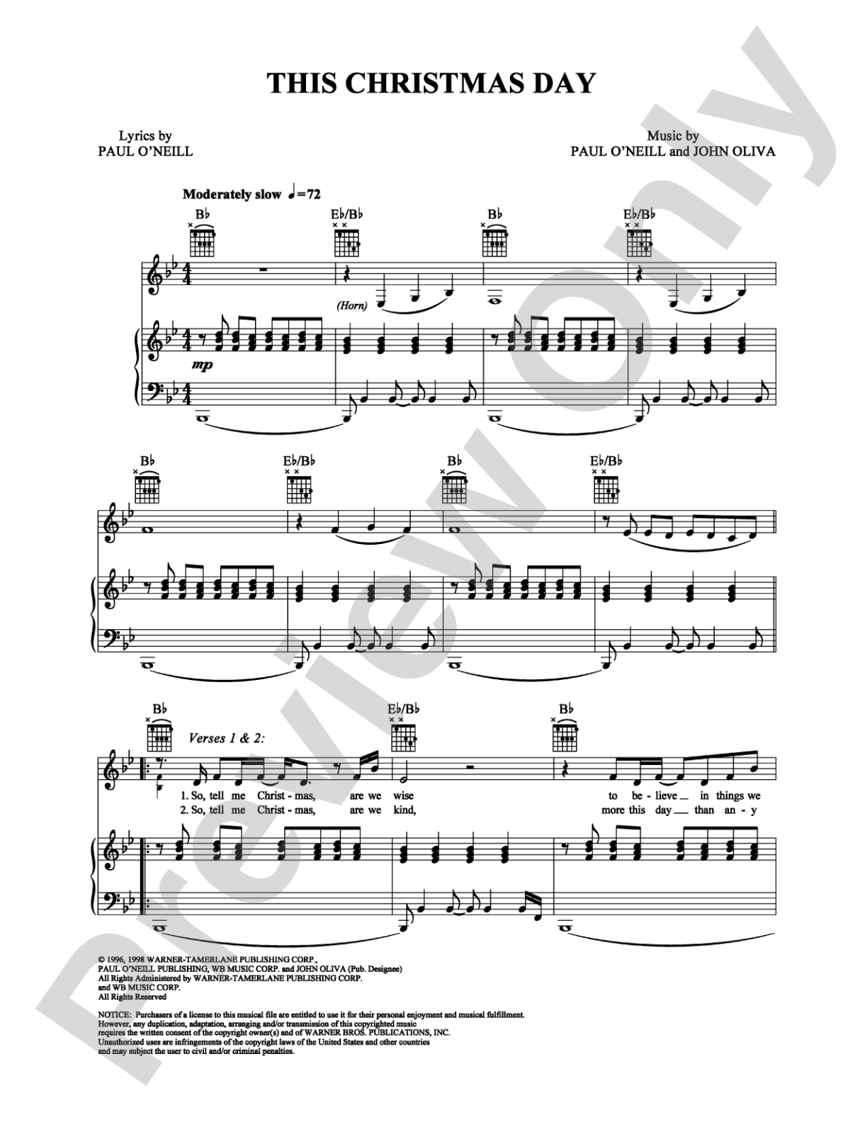 This Christmas Day: Piano/Vocal/Chords Digital Sheet Music