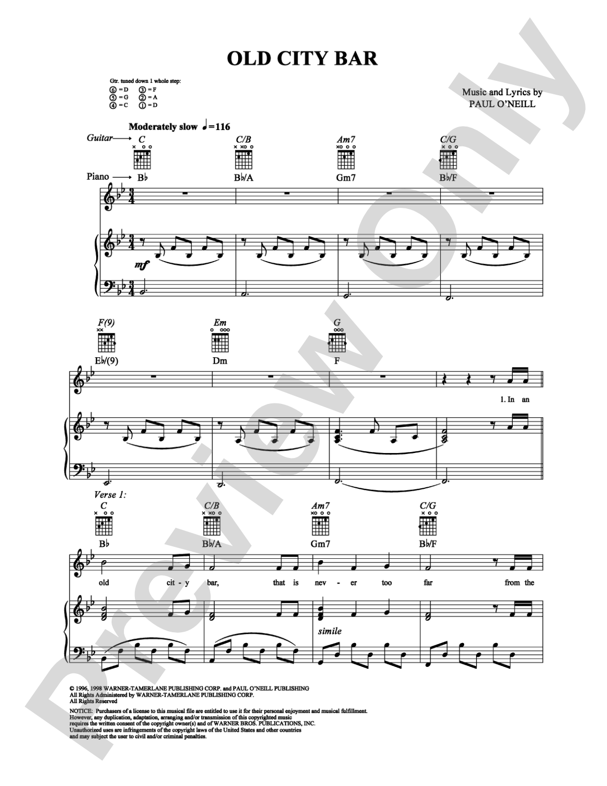 Old City Bar: Piano/Vocal/Chords Digital Sheet Music