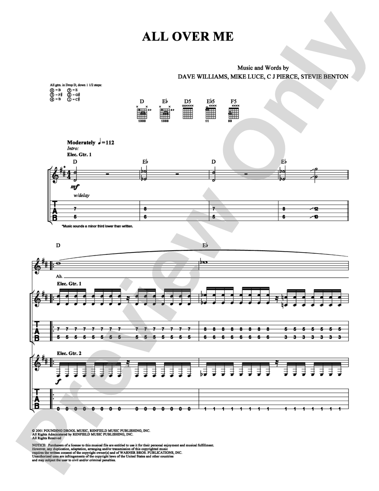 All Over Me: Guitar TAB Digital Sheet Music