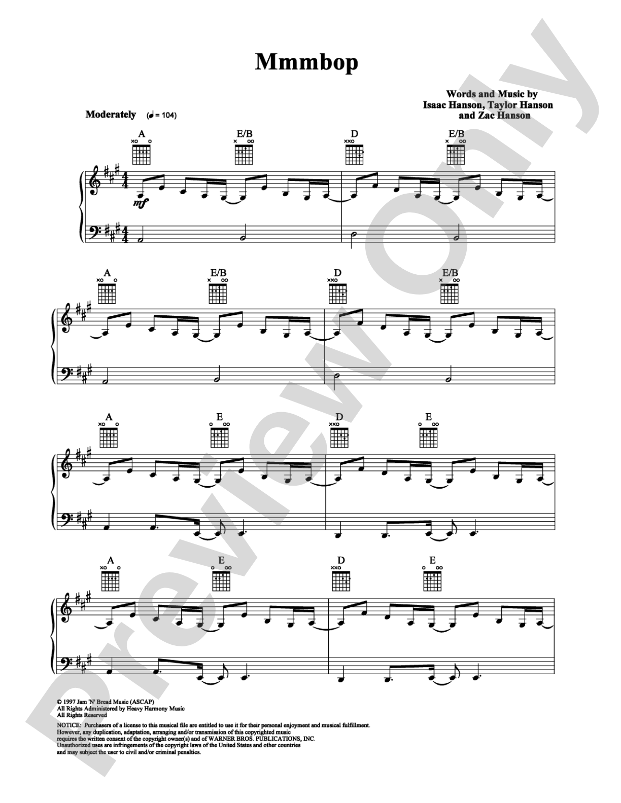 Mmmbop: Piano/Vocal/Chords Digital Sheet Music