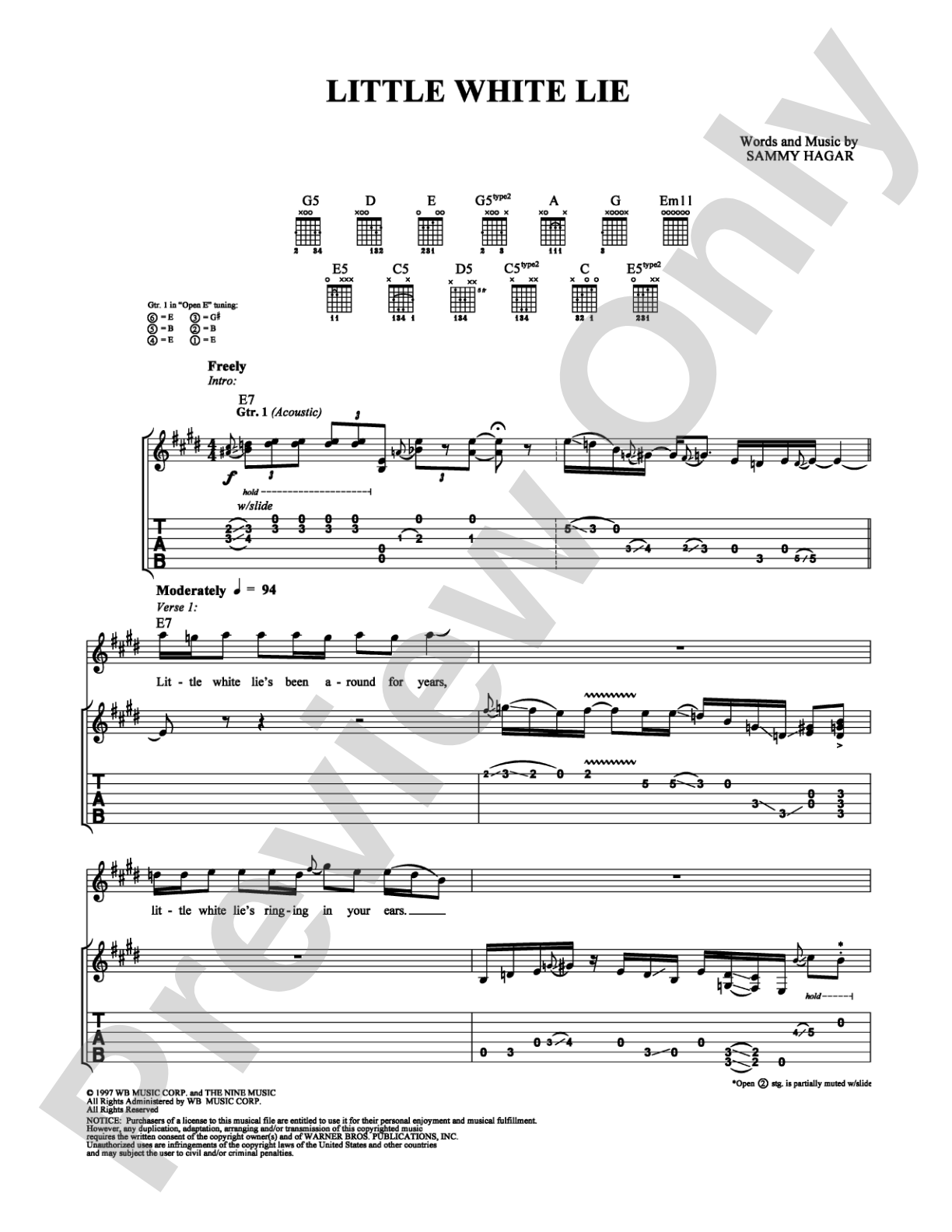 Little White Lie: Guitar TAB Digital Sheet Music