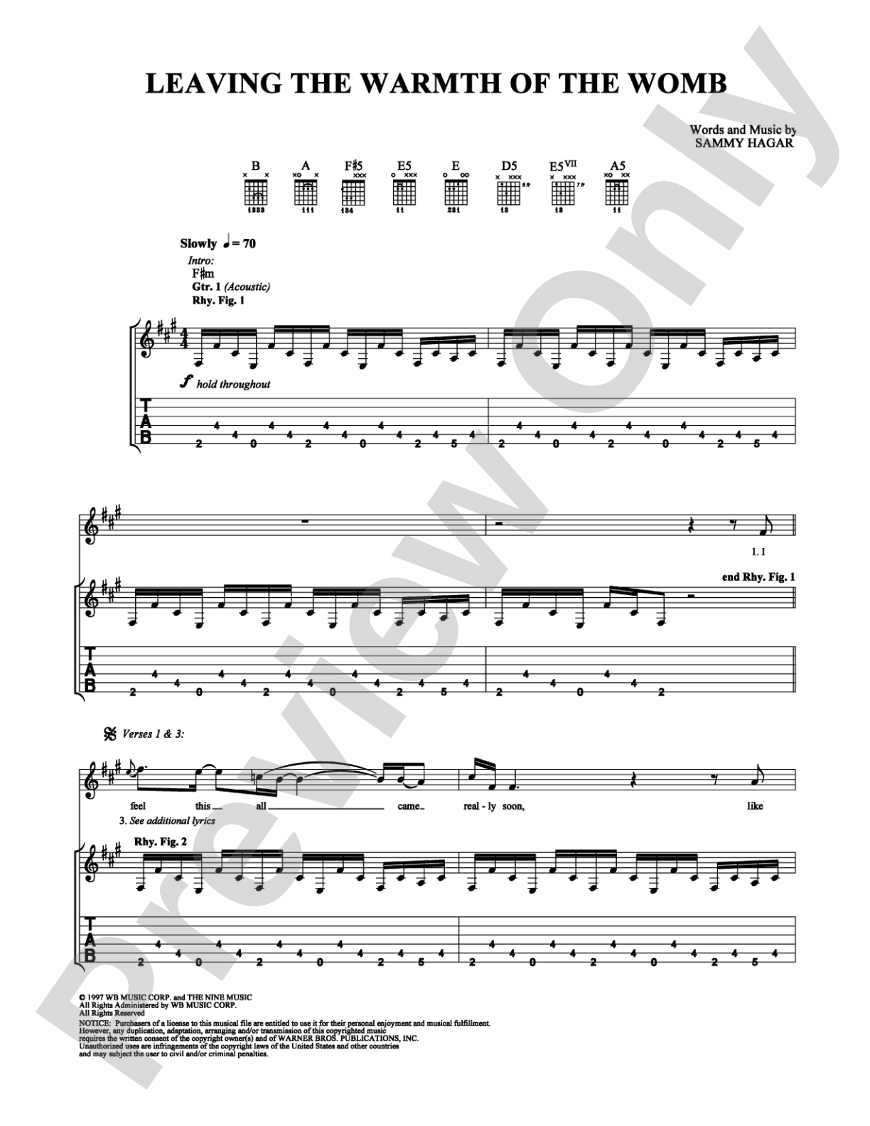 Leaving the Warmth of the Womb: Guitar TAB Digital Sheet Music