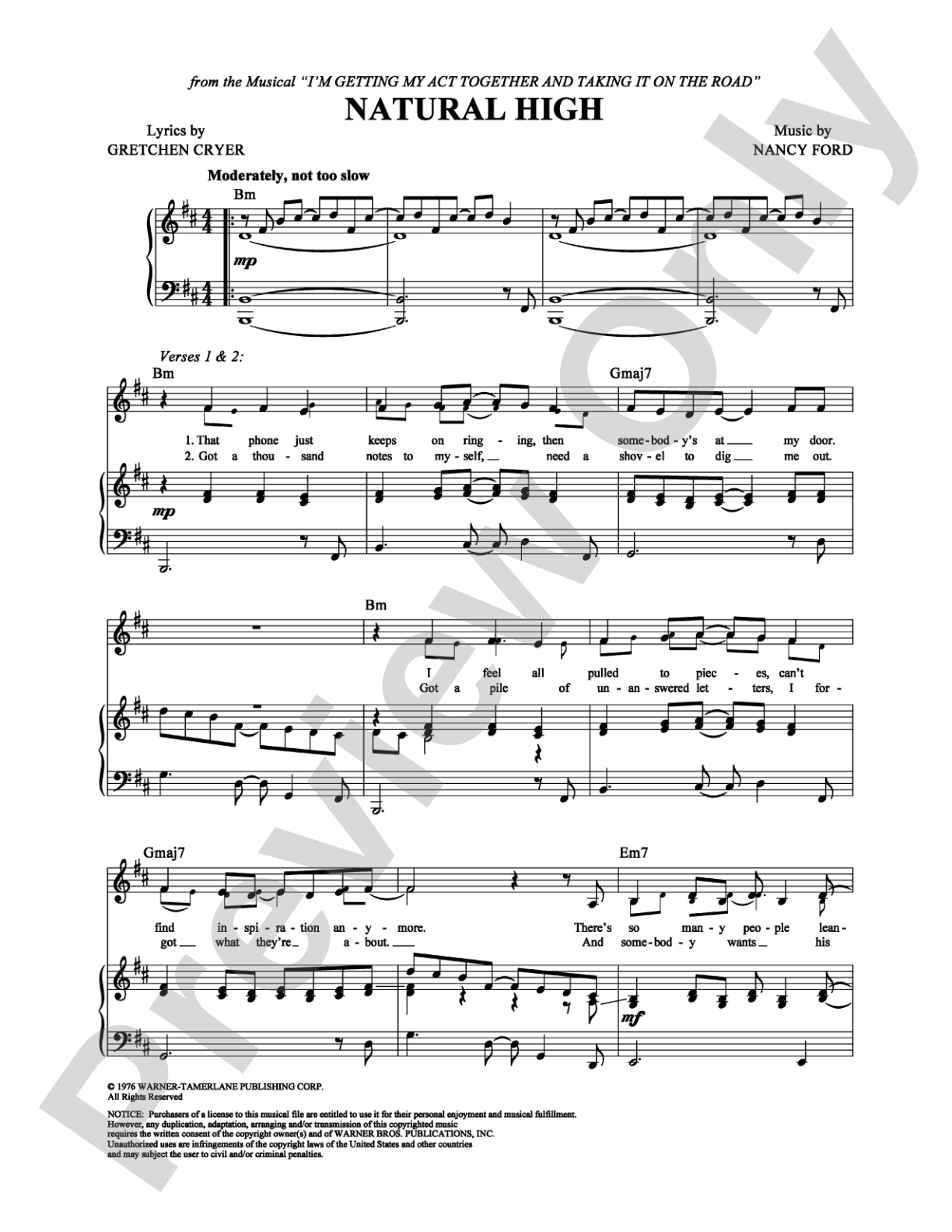 Natural High: Piano/Vocal/Chords Digital Sheet Music
