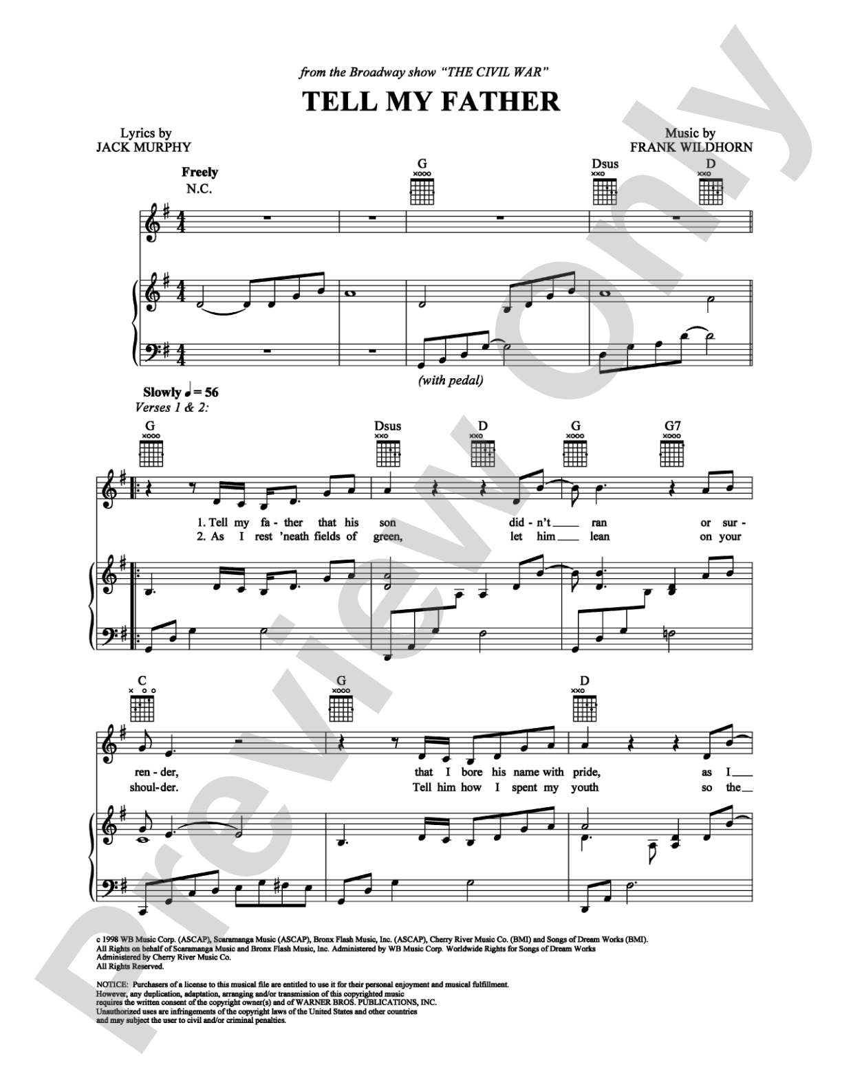 Tell My Father: Piano/Vocal/Chords Digital Sheet Music
