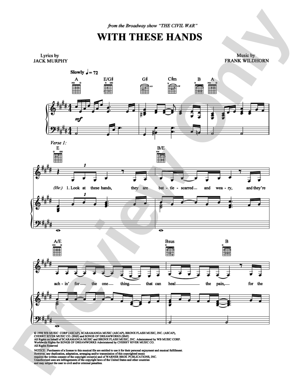 With These Hands: Piano/Vocal/Chords Digital Sheet Music