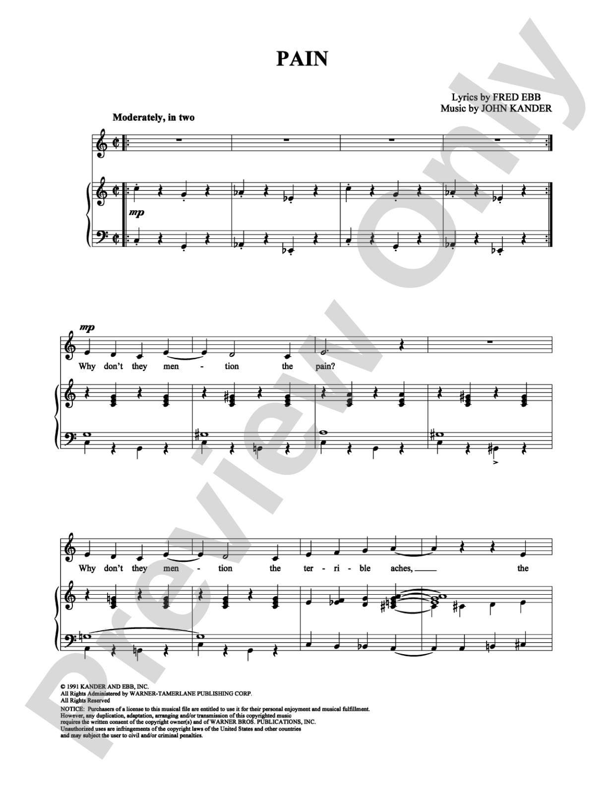 Pain: Piano/Vocal/Chords Digital Sheet Music