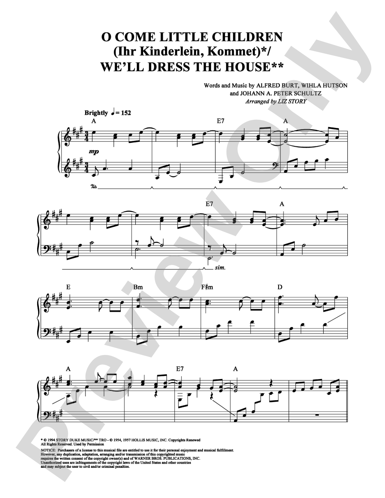 O Come Little Children/We'll Dress The House: Piano Digital Sheet Music