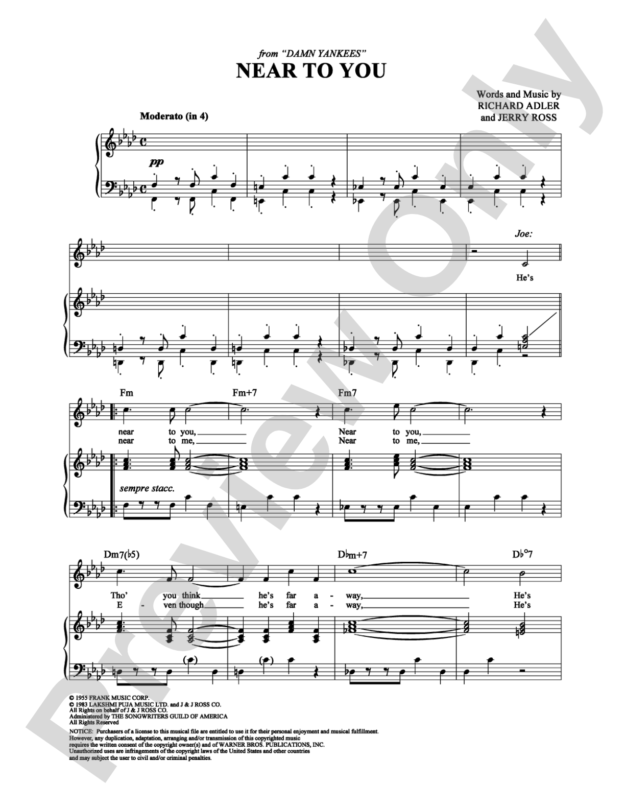 Near To You: Piano/Vocal/Chords Digital Sheet Music