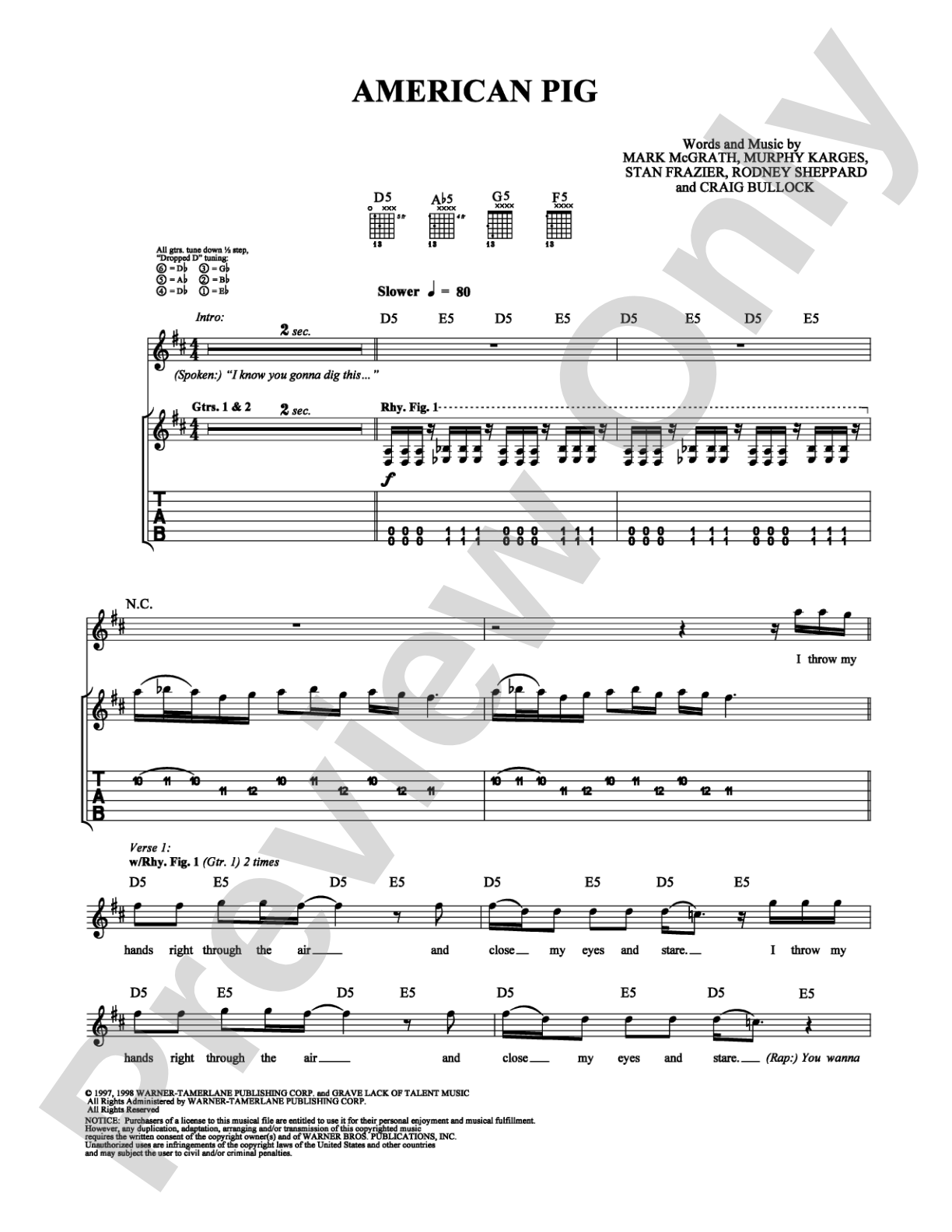American Pig: Guitar TAB Digital Sheet Music