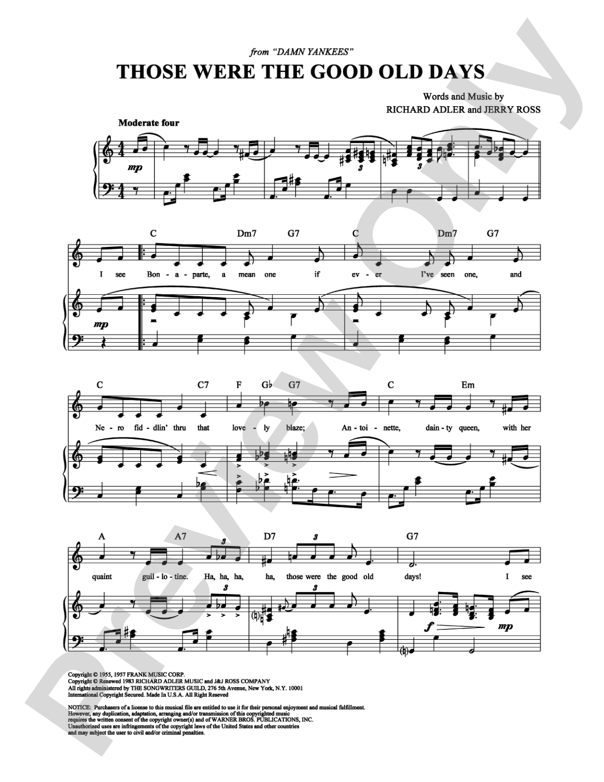 Those Were the Good Old Days: Piano/Vocal/Chords Digital Sheet Music