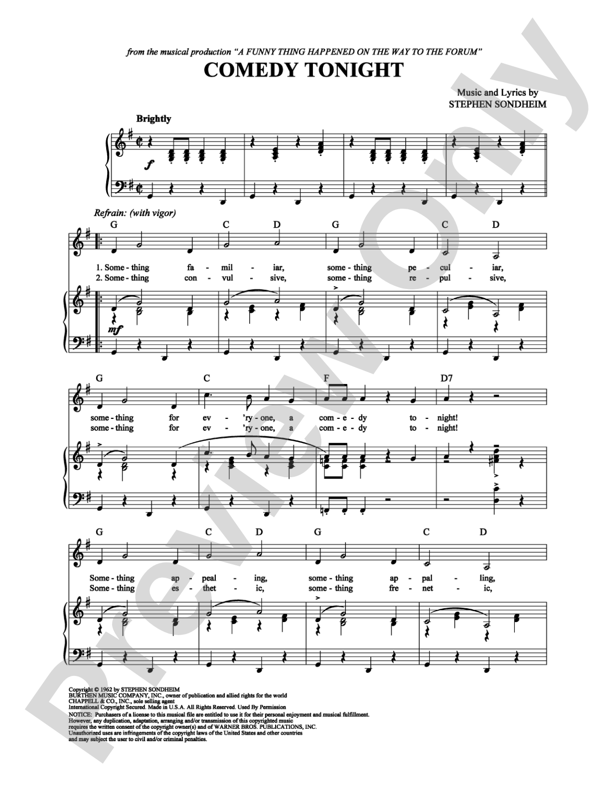 Comedy Tonight: Piano/Vocal/Chords Digital Sheet Music