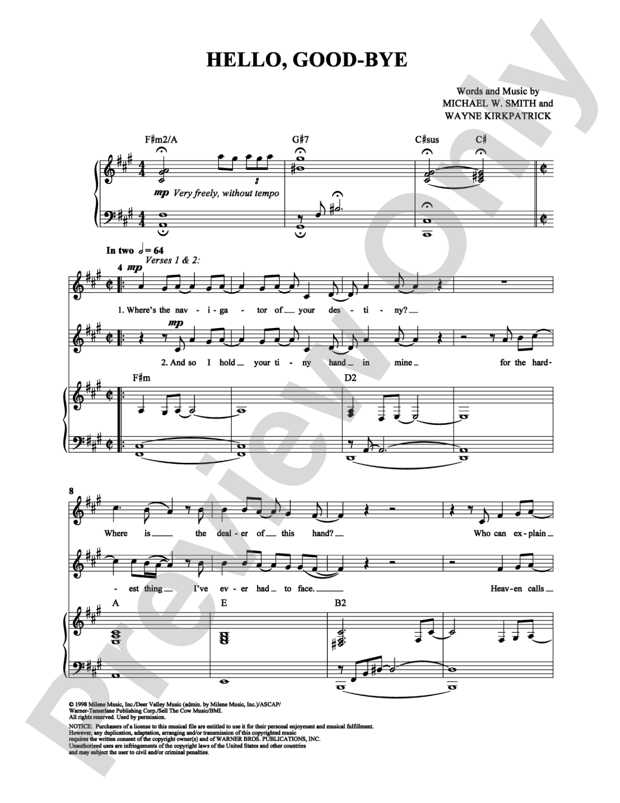 Hello, Good-bye: Piano/Vocal/Chords Digital Sheet Music