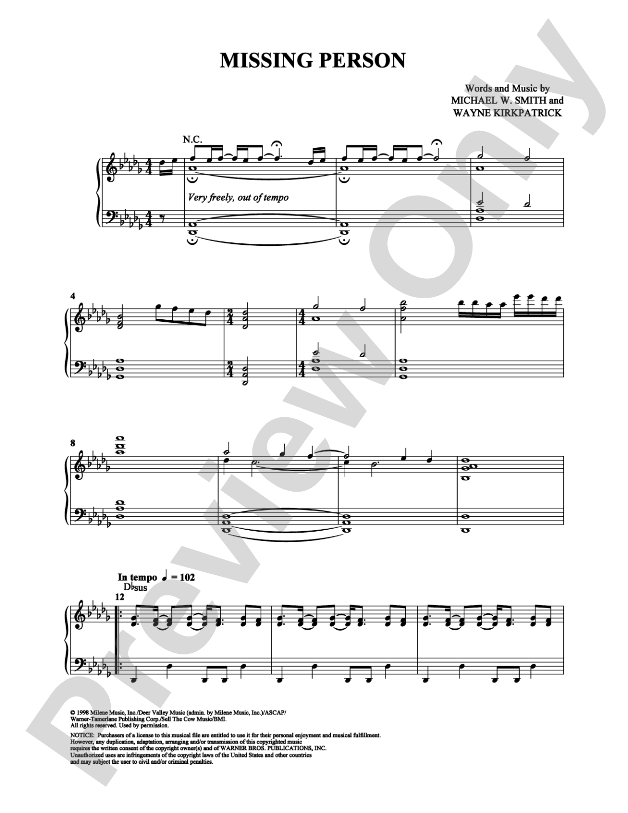 Missing Person: Piano/Vocal/Chords Digital Sheet Music