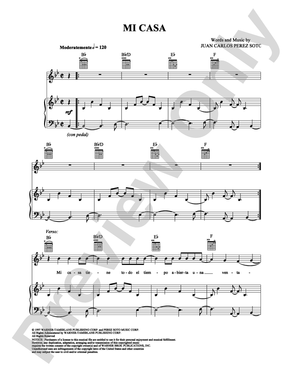 Mi Casa: Piano/Vocal/Chords Digital Sheet Music
