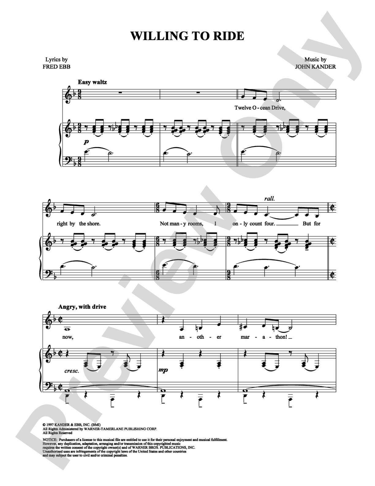 Willing To Ride: Piano/Vocal/Chords Digital Sheet Music
