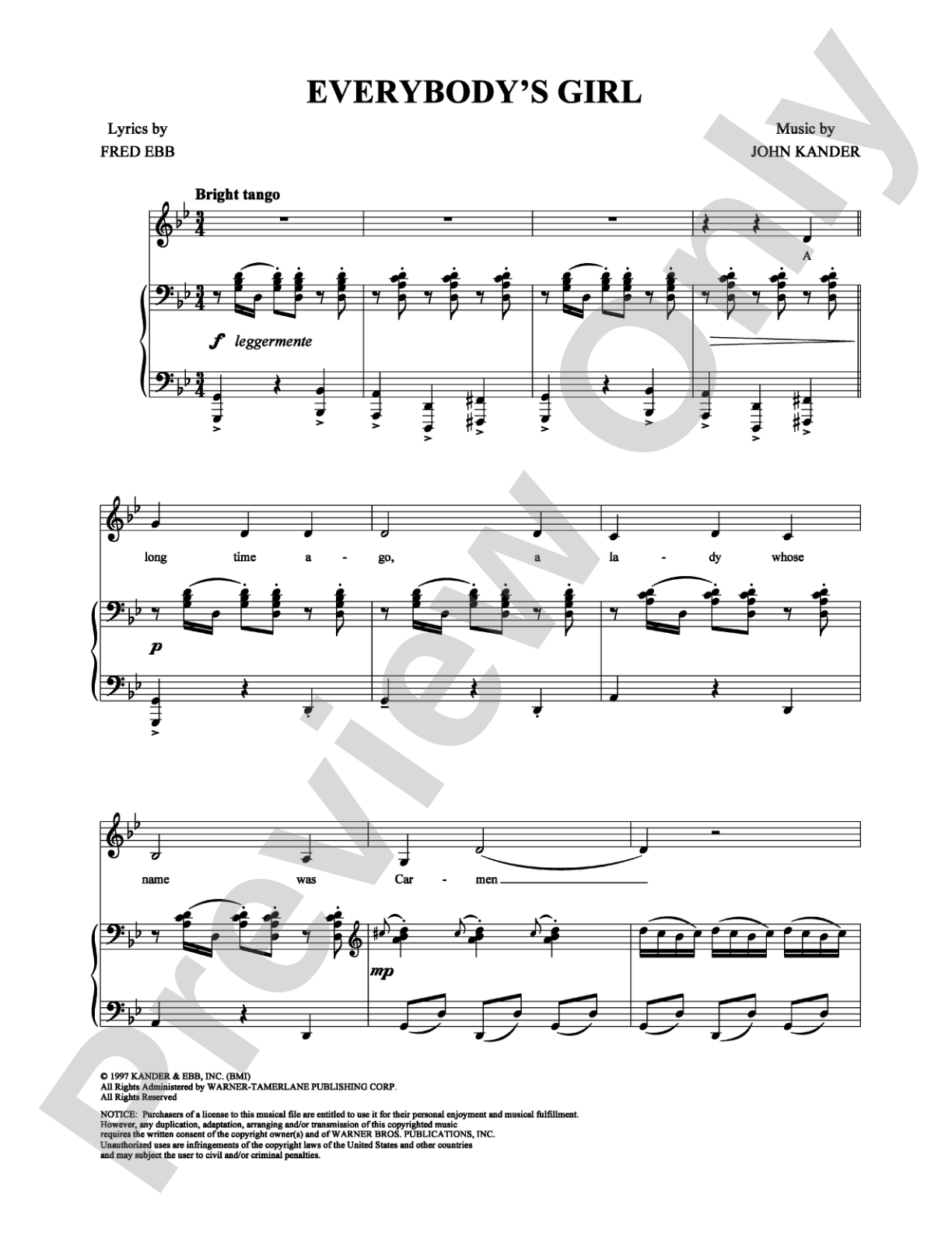 Everybody's Girl: Piano/Vocal/Chords Digital Sheet Music