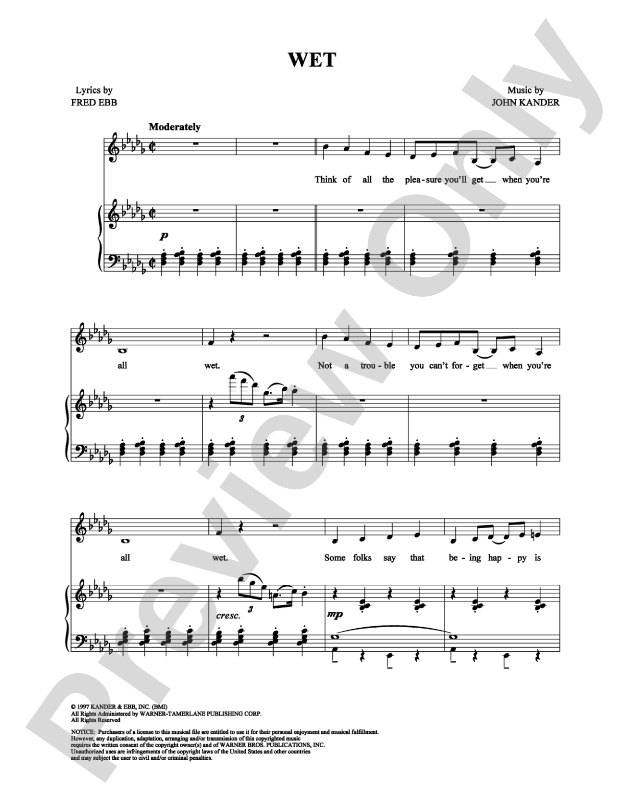 Wet: Piano/Vocal/Chords Digital Sheet Music