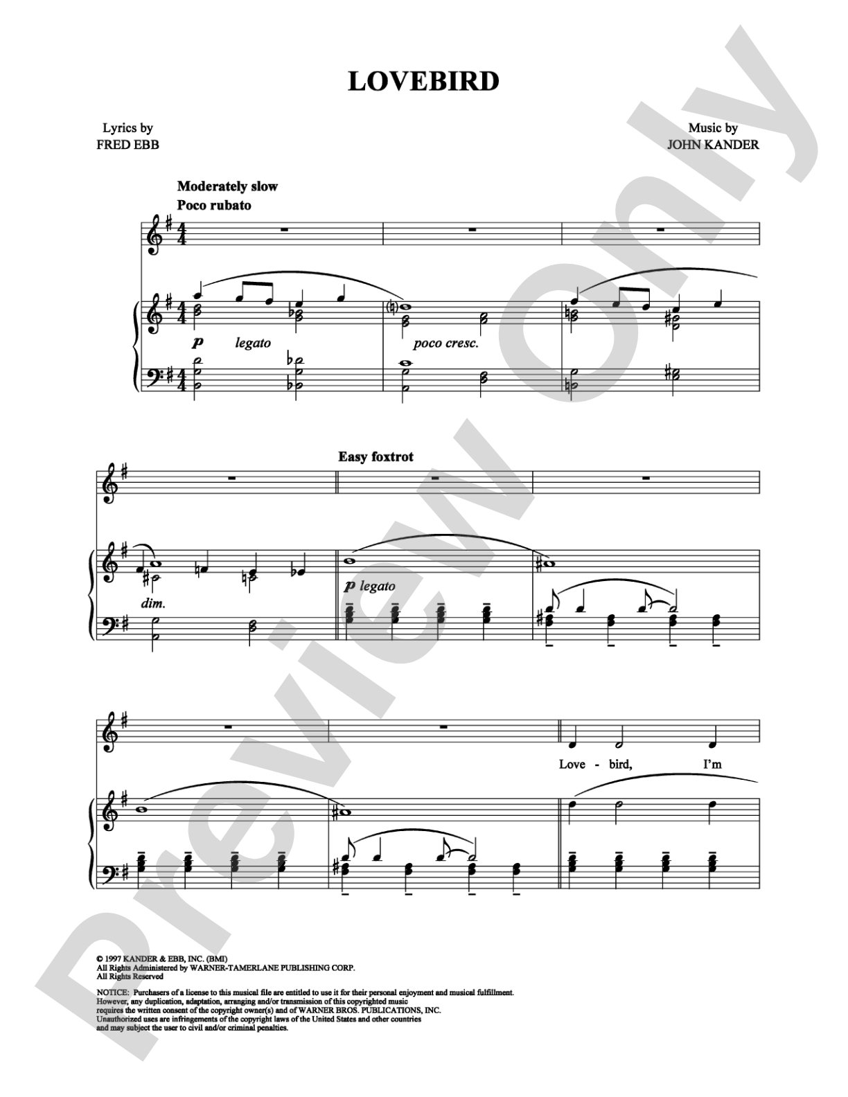 Lovebird: Piano/Vocal/Chords Digital Sheet Music