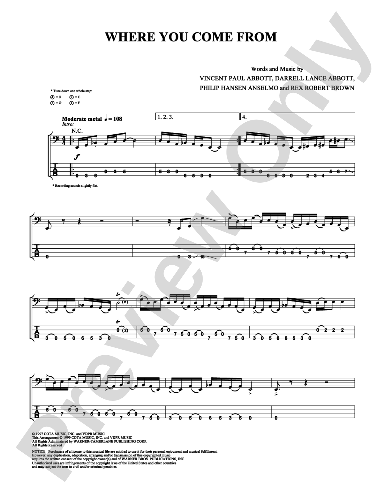 Where You Come From: Bass TAB Digital Sheet Music