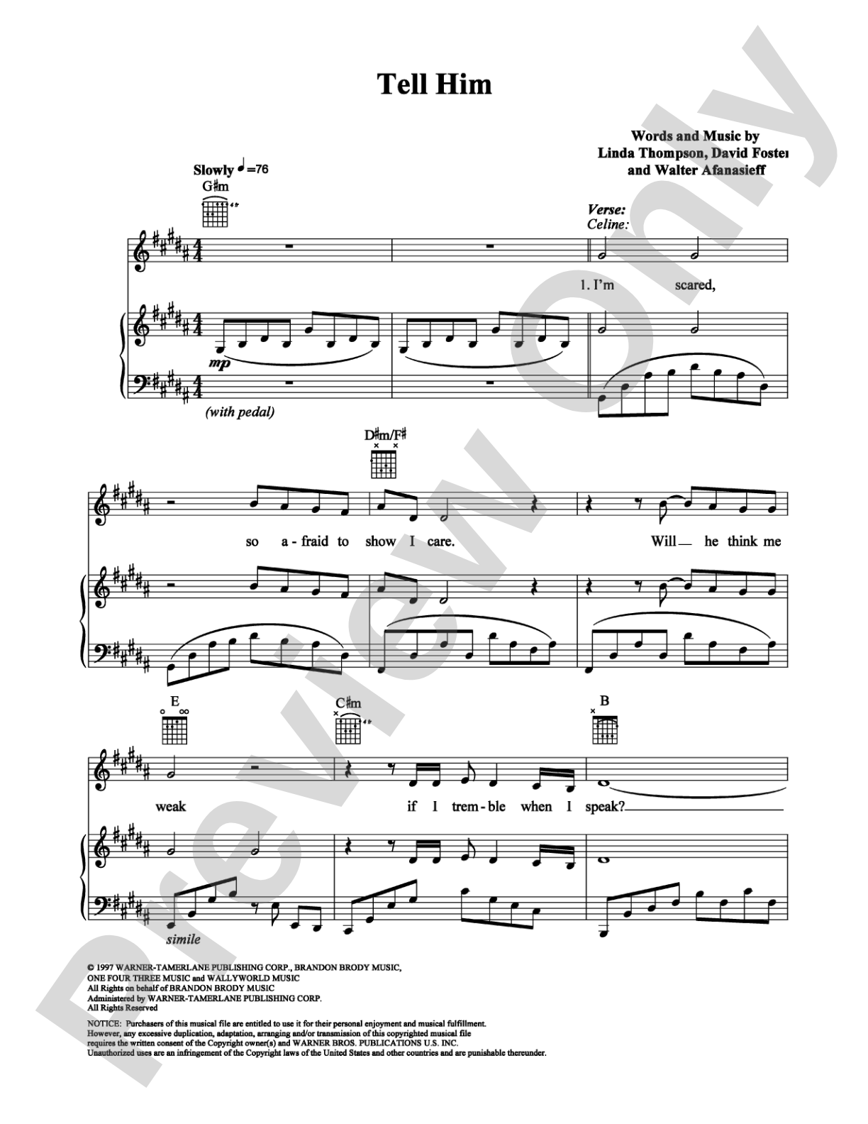 Tell Him: Piano/Vocal/Chords Digital Sheet Music