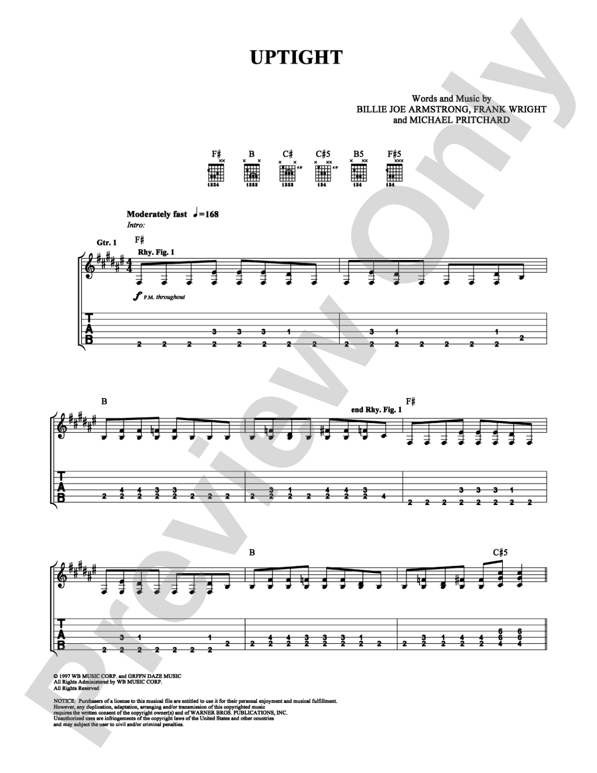 Uptight: Guitar TAB Digital Sheet Music