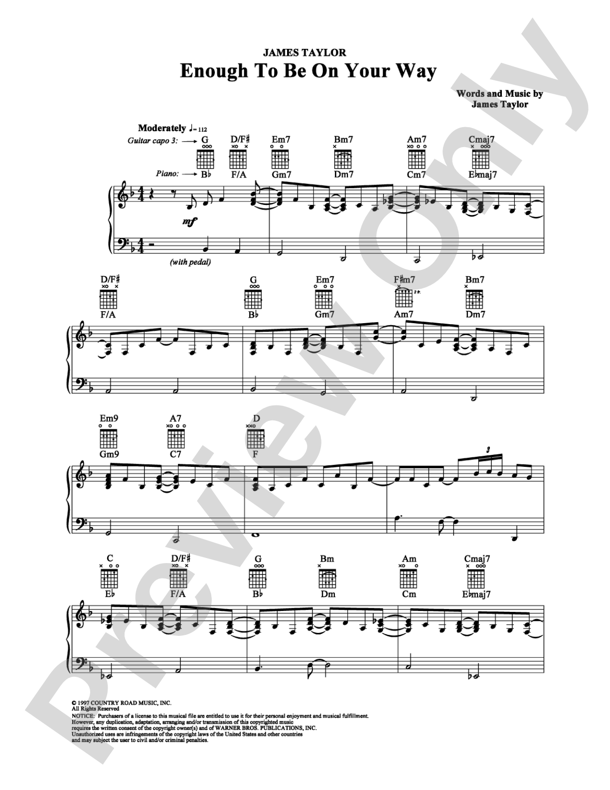 Enough To Be On Your Way: Piano/Vocal/Chords Digital Sheet Music