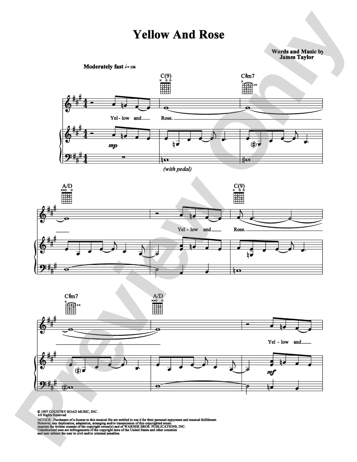 Yellow and Rose: Piano/Vocal/Chords Digital Sheet Music