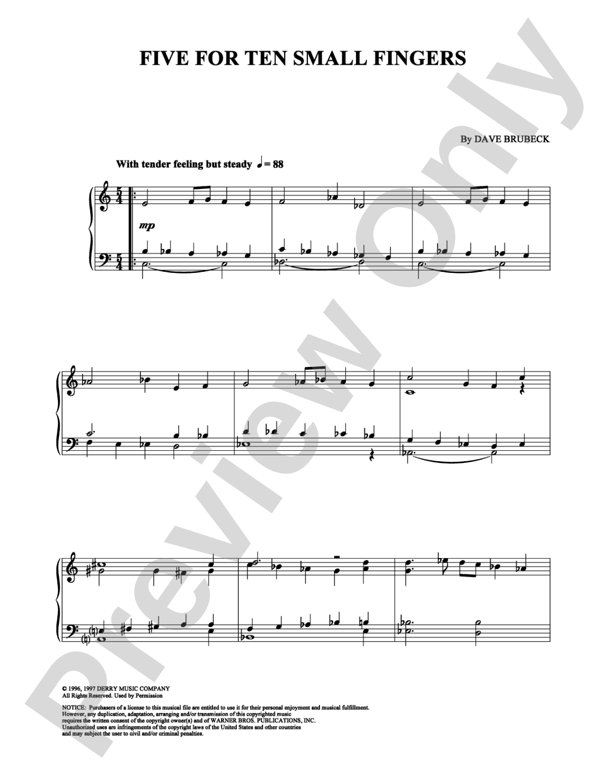 Five For Ten Small Fingers: Piano Digital Sheet Music