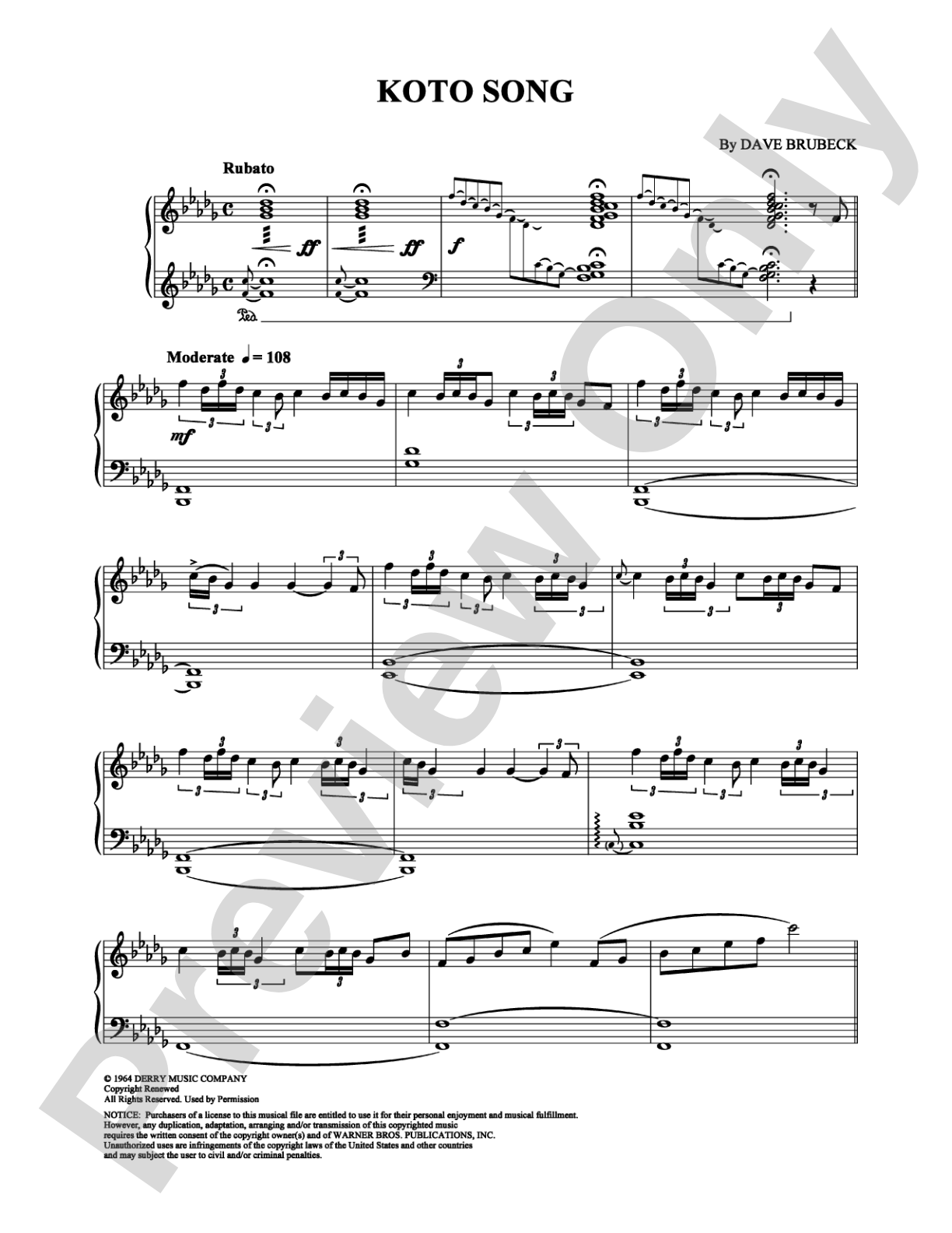 Koto Song: Piano Digital Sheet Music