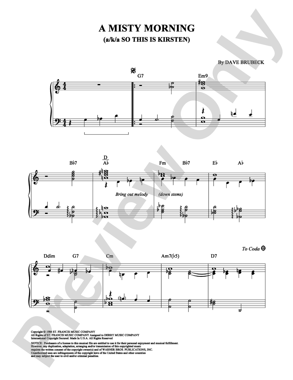 A Misty Morning: Piano Digital Sheet Music