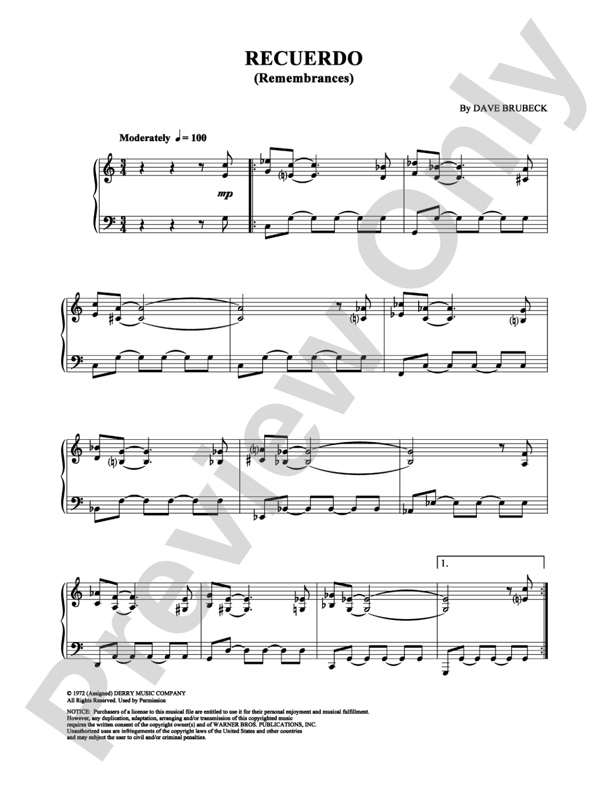 Recuerdo (Remembrances): Piano Digital Sheet Music