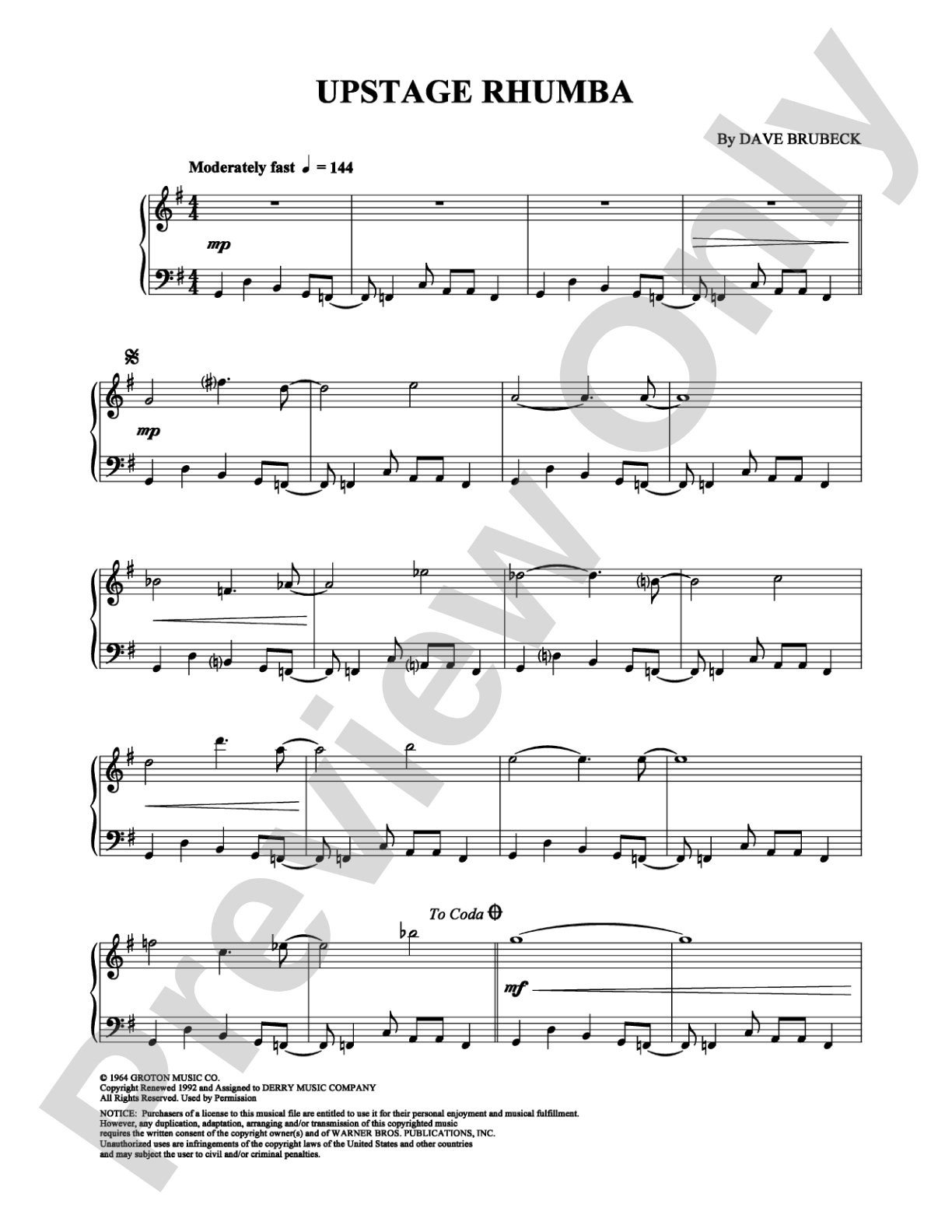 Upstage Rhumba: Piano Digital Sheet Music