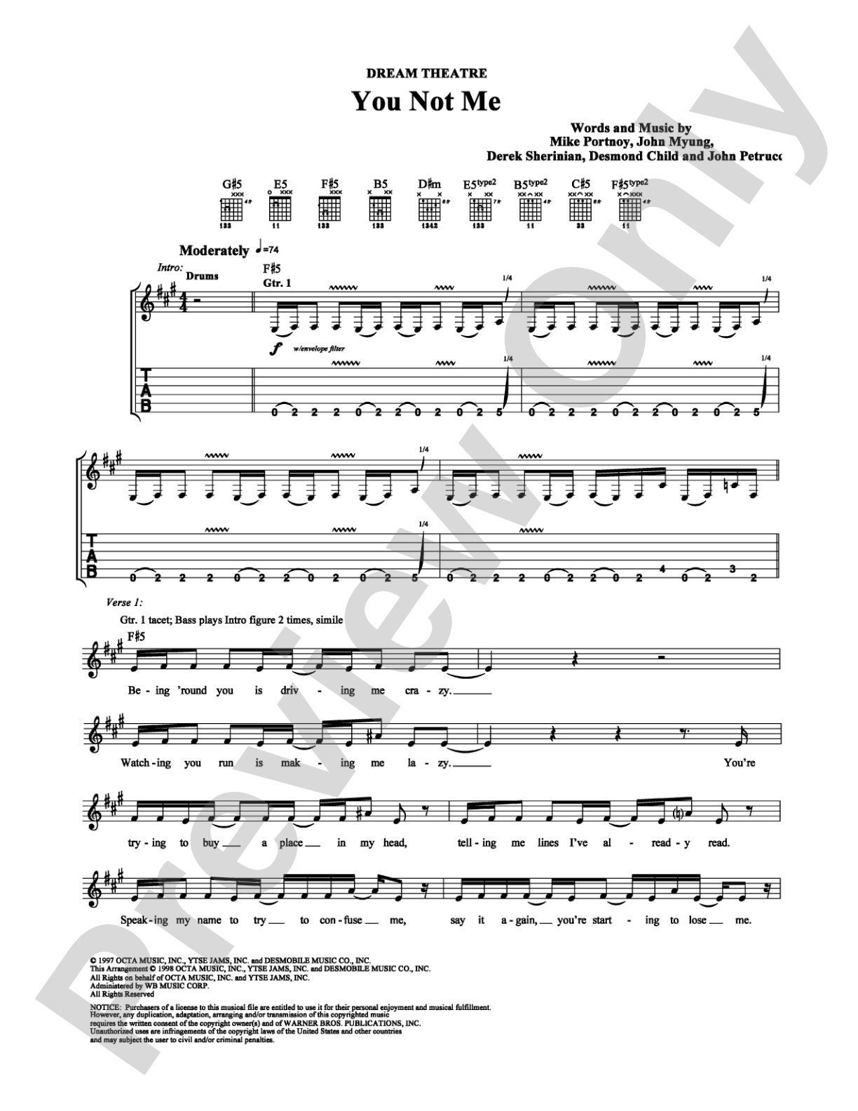 You Not Me: Guitar TAB Digital Sheet Music