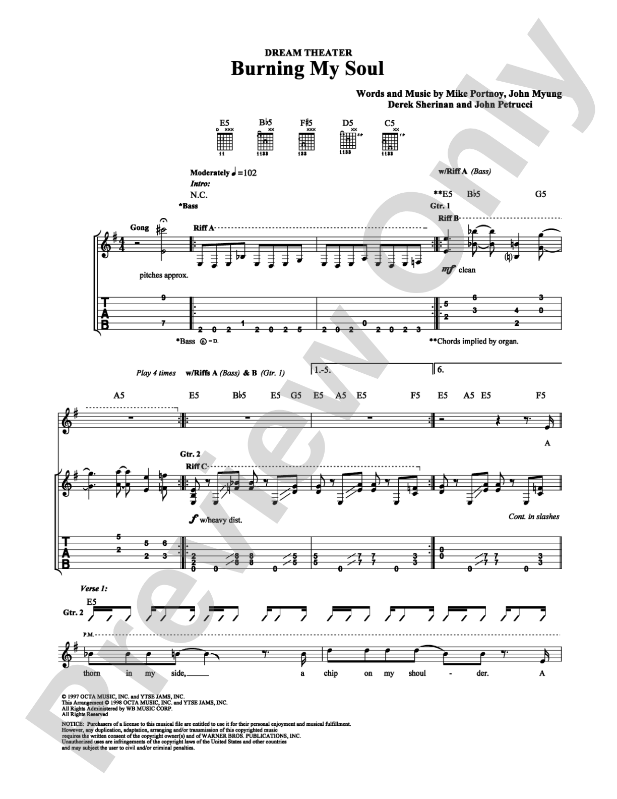 Burning My Soul: Guitar TAB Digital Sheet Music