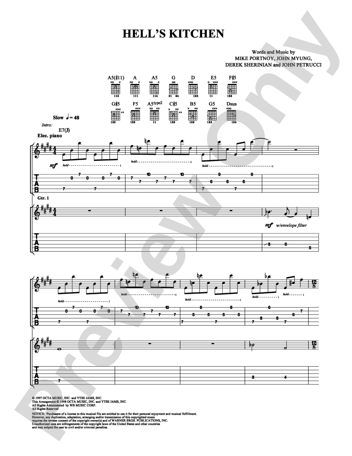 Hell's Kitchen: Guitar TAB Digital Sheet Music