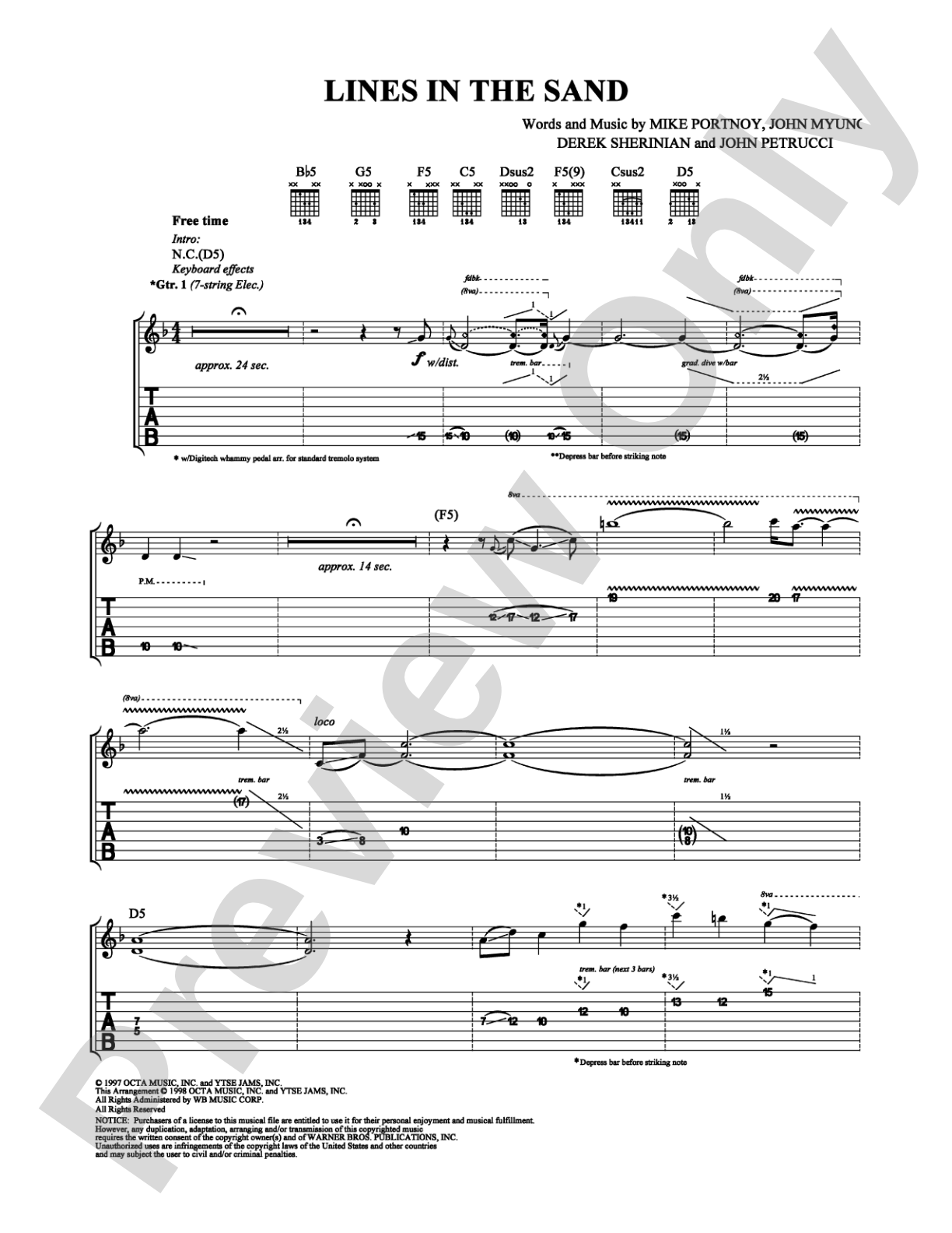Lines in the Sand: Guitar TAB Digital Sheet Music