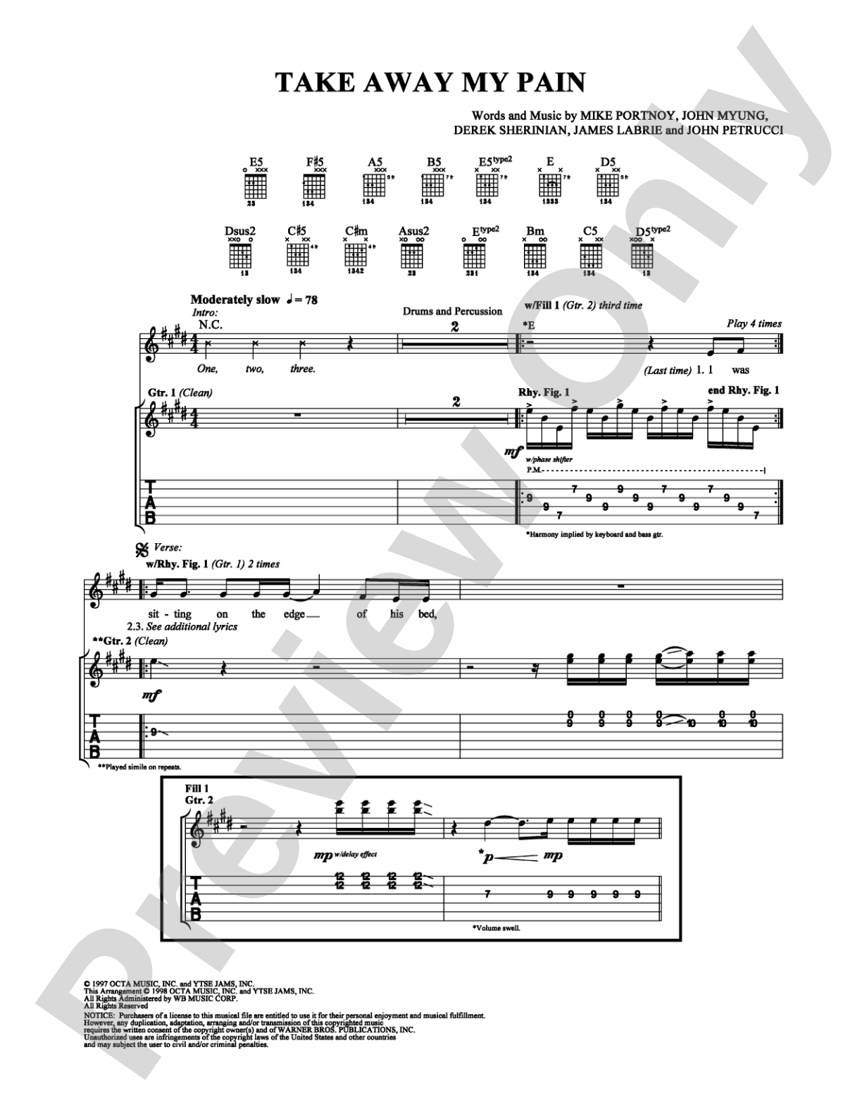 Take Away My Pain: Guitar TAB Digital Sheet Music