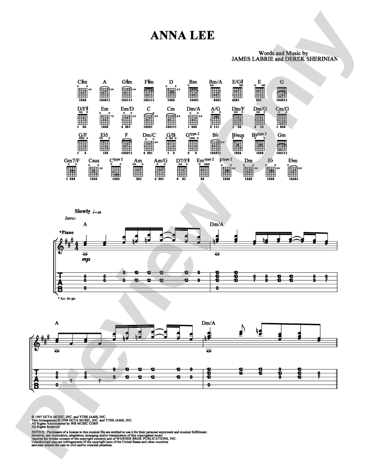 Anna Lee: Guitar TAB Digital Sheet Music
