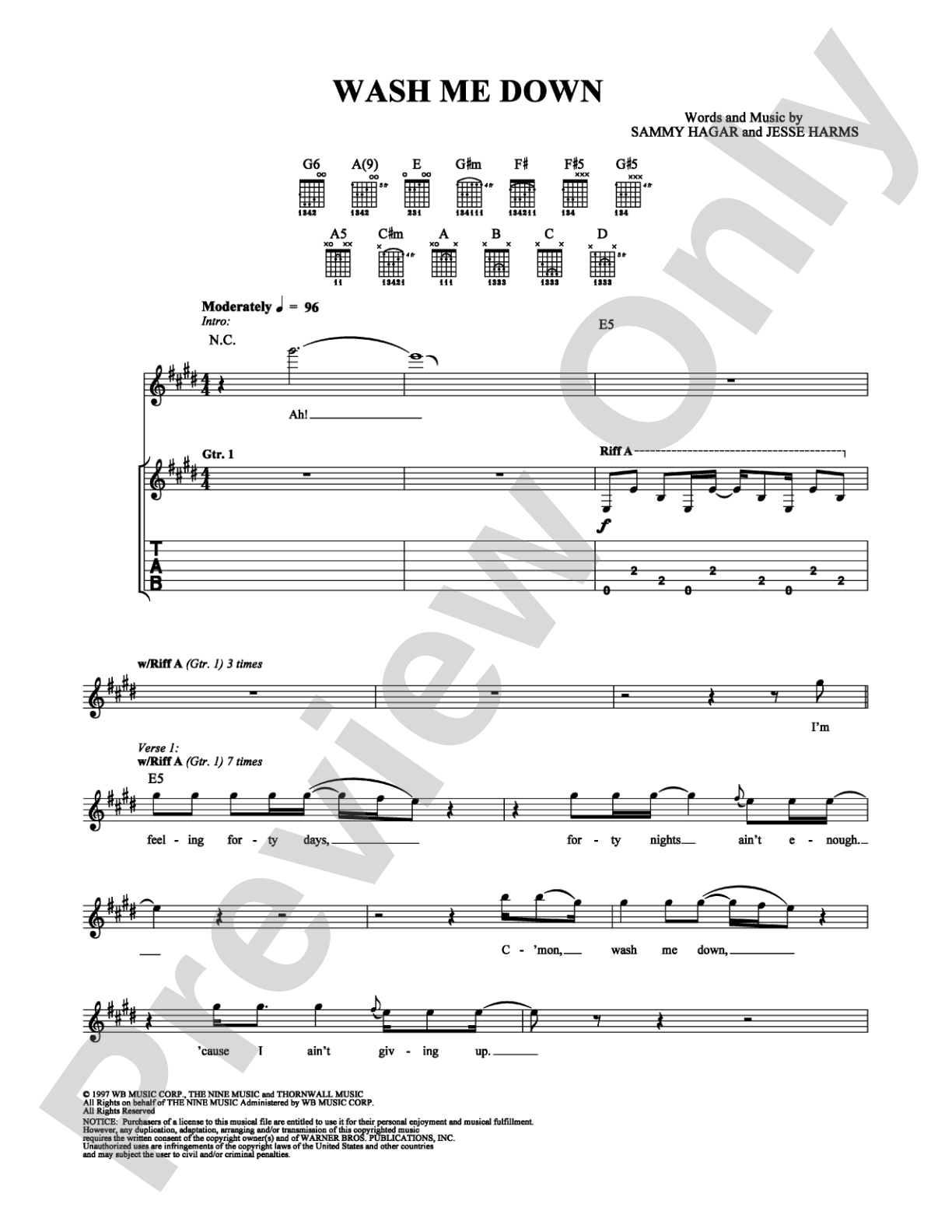 Wash Me Down: Guitar TAB Digital Sheet Music