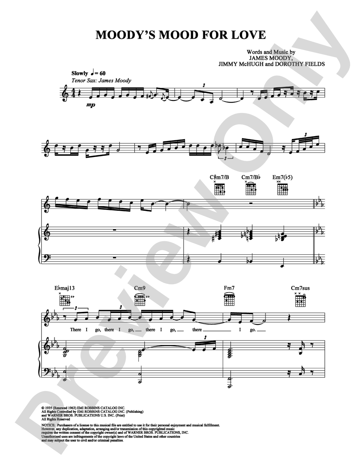 Moody's Mood for Love: Piano/Vocal/Chords Digital Sheet Music