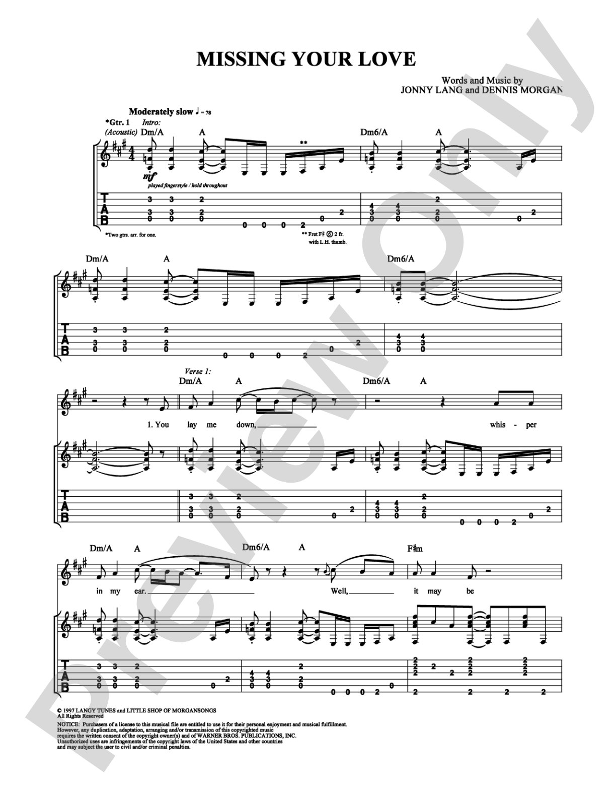 Missing Your Love: Guitar TAB Digital Sheet Music
