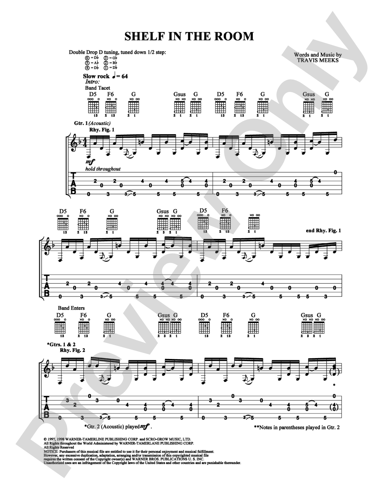 Shelf in the Room: Guitar TAB Digital Sheet Music