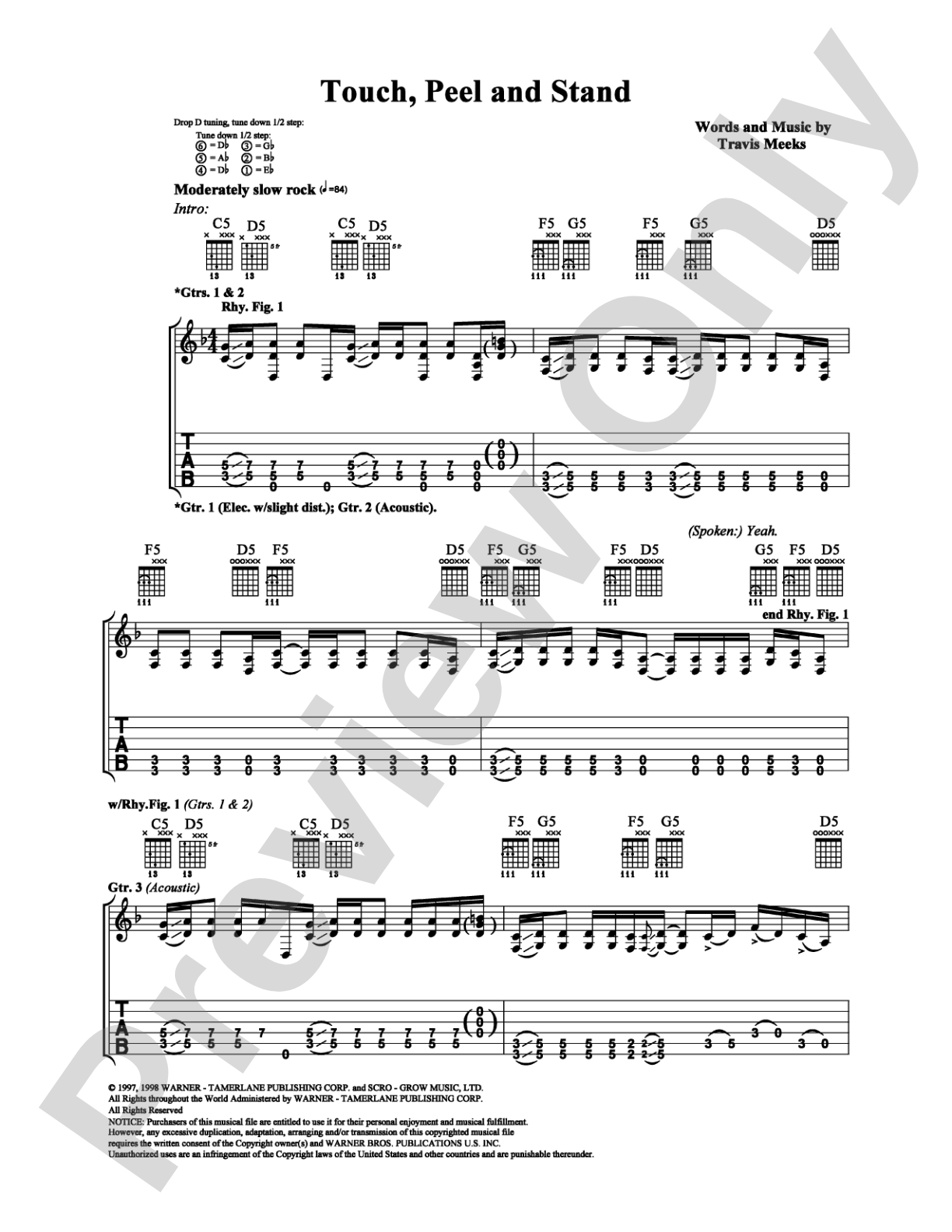 Touch, Peel and Stand: Guitar TAB Digital Sheet Music