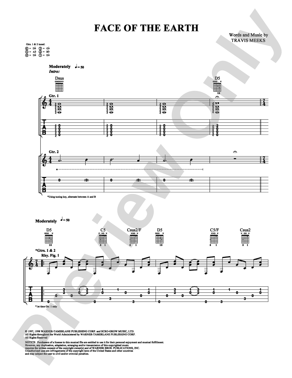 Face of the Earth: Guitar TAB Digital Sheet Music