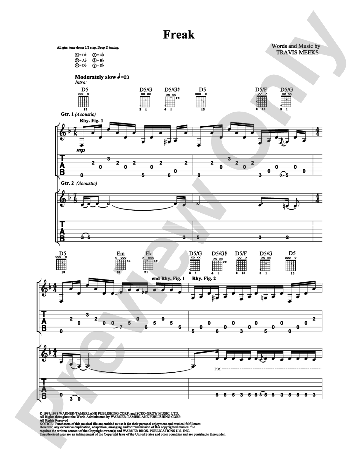 Freak: Guitar TAB Digital Sheet Music