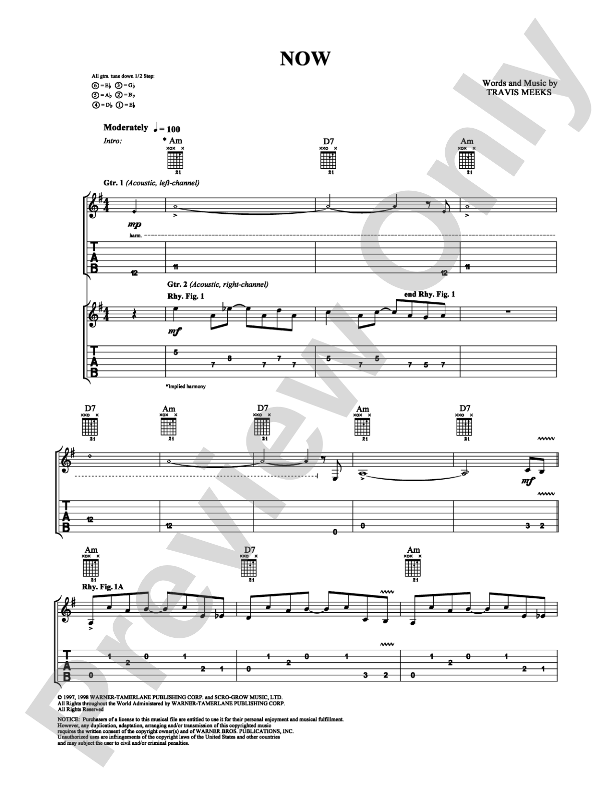 Now: Guitar TAB Digital Sheet Music
