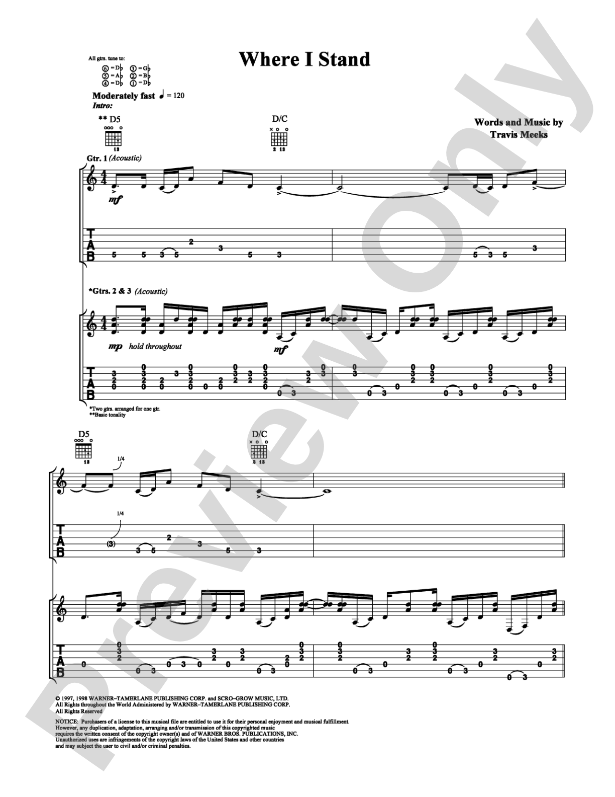 Where I Stand: Guitar TAB Digital Sheet Music